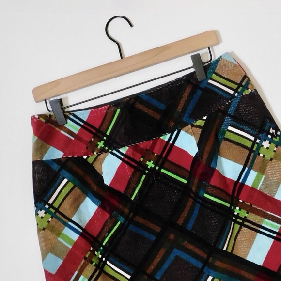 ETCETERA Corduroy Plaid Pencil Skirt Stretch Dark Academia Preppy College Size 8 - Picture 7 of 11